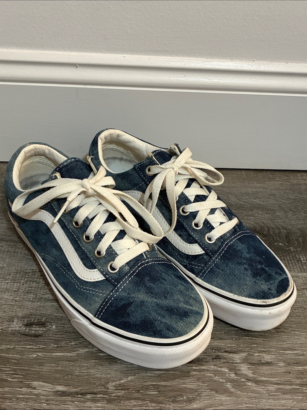 Vans Navy Denim Low Top Sneakers with White Stripe